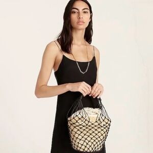 J. CREW, Sedona Rafia Canvas Lined Handbag - Walnut/Black Color, NWT